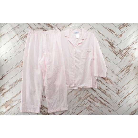 Collete Miss Elaine Pajama Set Large Pink Swiss Dot Shiny Satin Flannel - Picture 2 of 11